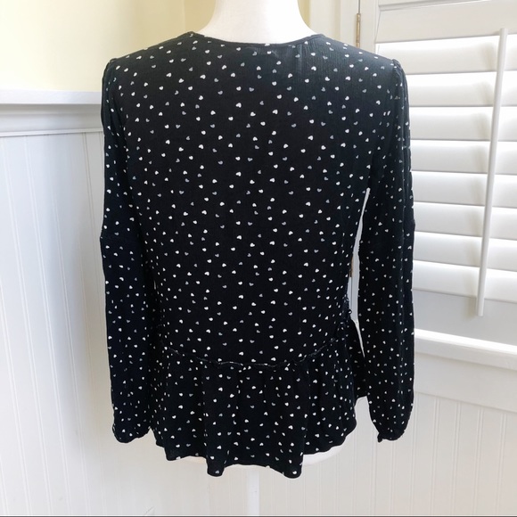 Pleione Black Heart Print Peplum Blouse Size Small - Picture 2 of 5
